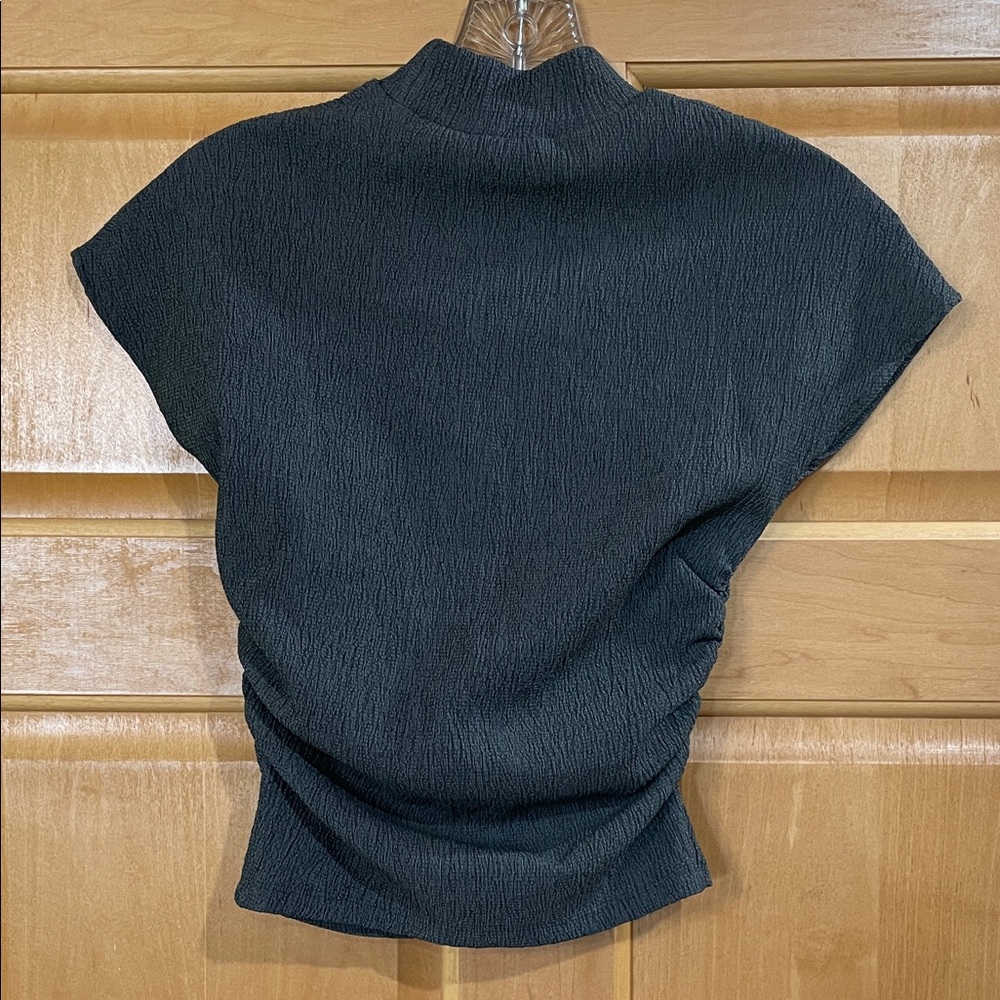 Zara Black Textured Mock Neck Short Sleeve Top - Picture 2 of 7